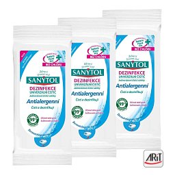 Obrázek pro produkt SANYTOL 3 x 24ks antialergenní univerzální čistící utěrky